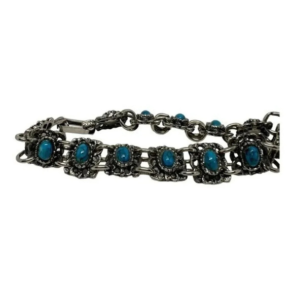 Vintage Chain Bracelet Silvertone Turquoise‎ Blue Stones​​ - Picture 6 of 7